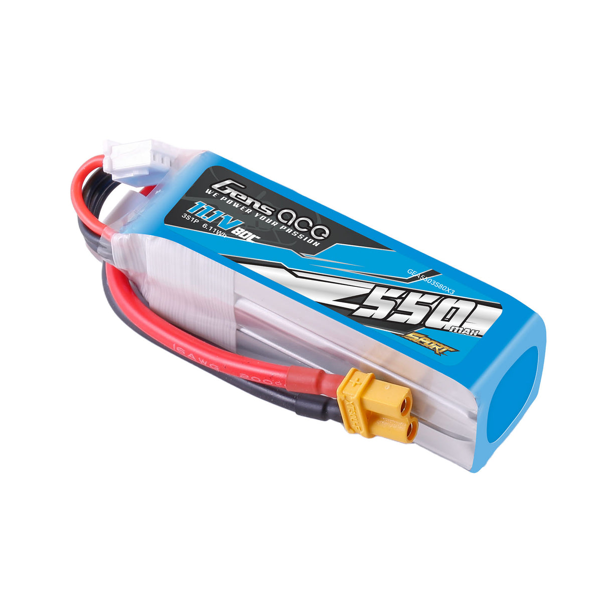 Gens ace 550mAh 11.1V 80C 3S1P Lipo Battery Pack with XT30 Plug