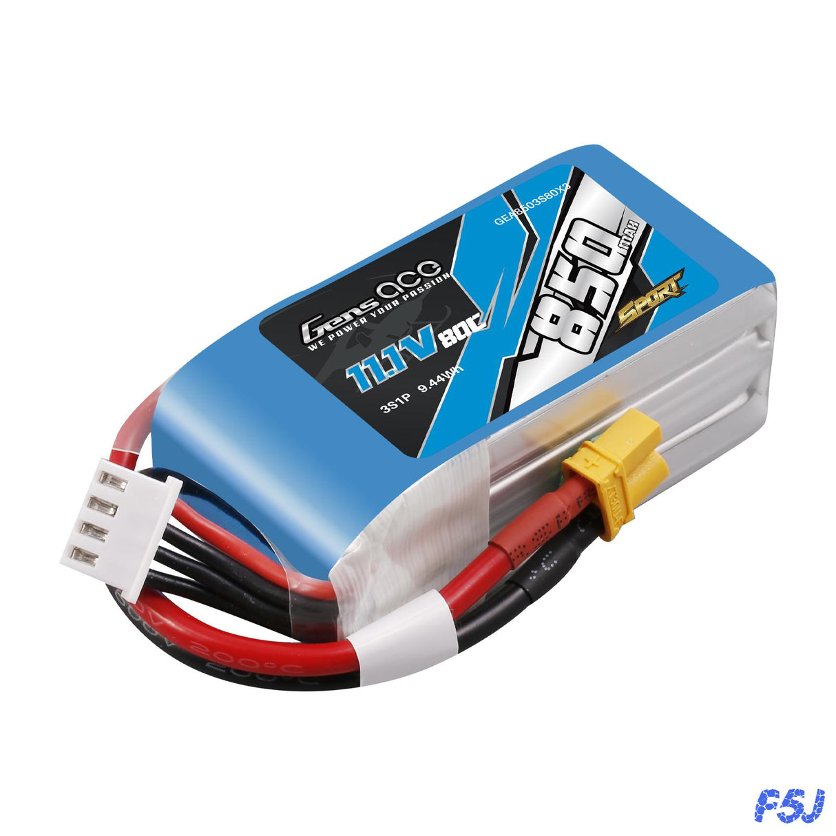 Gens ace 850mAh 3S 11.1V 80C Lipo Battery Pack with XT30 Plug ( F5J )