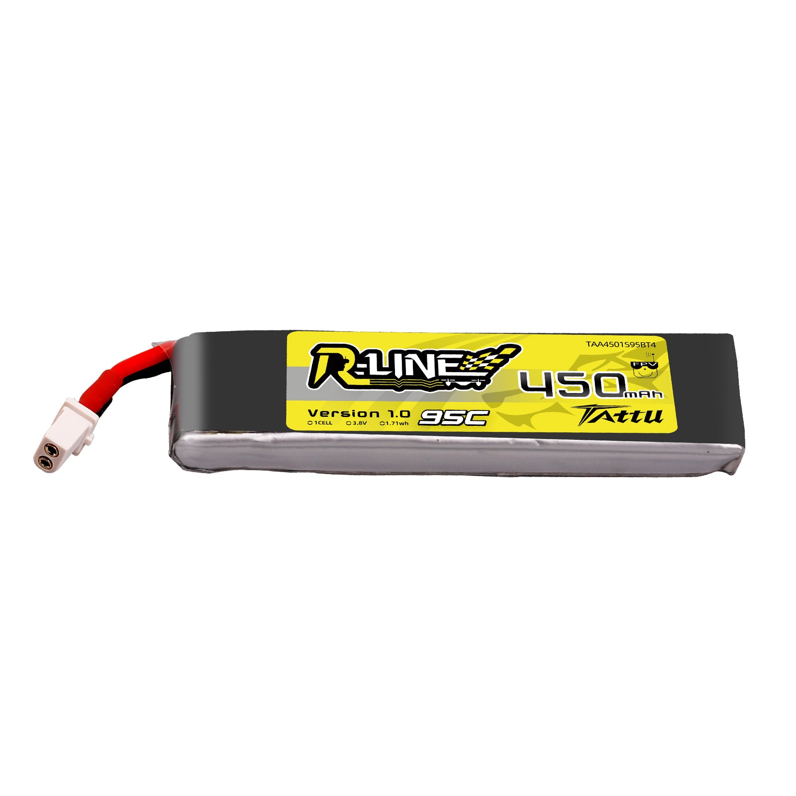 Tattu R-Line 450mAh 3.8V 1S1P 95C Lipo Battery with BT2.0 Plug