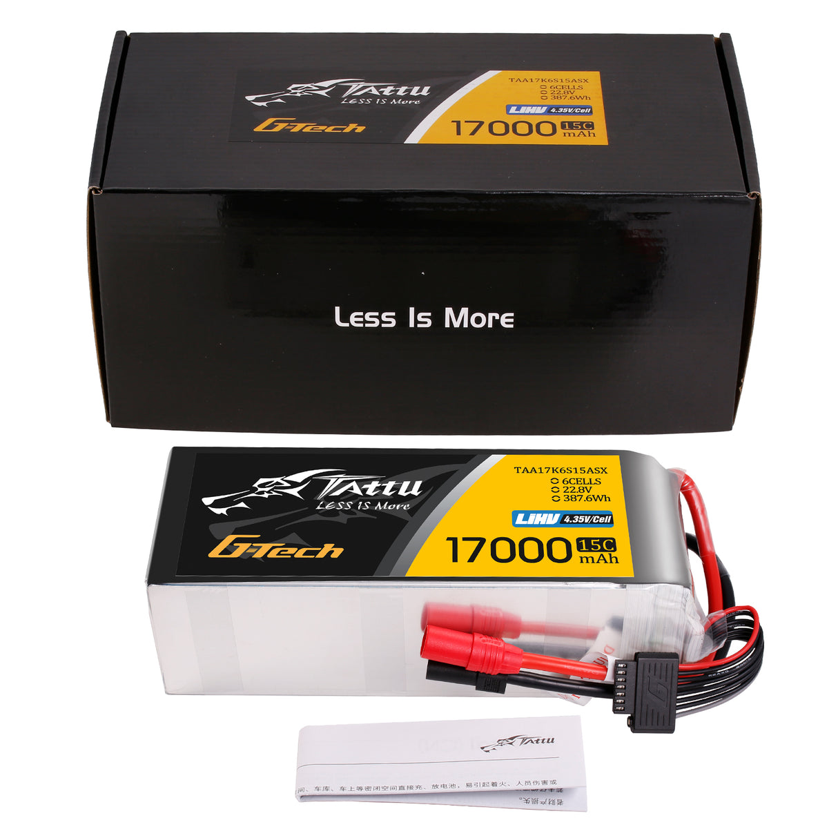 Tattu 17000mAh 22.8V 15C 6S1P HV High Voltage Lipo Battery with AS150+XT150 Plug