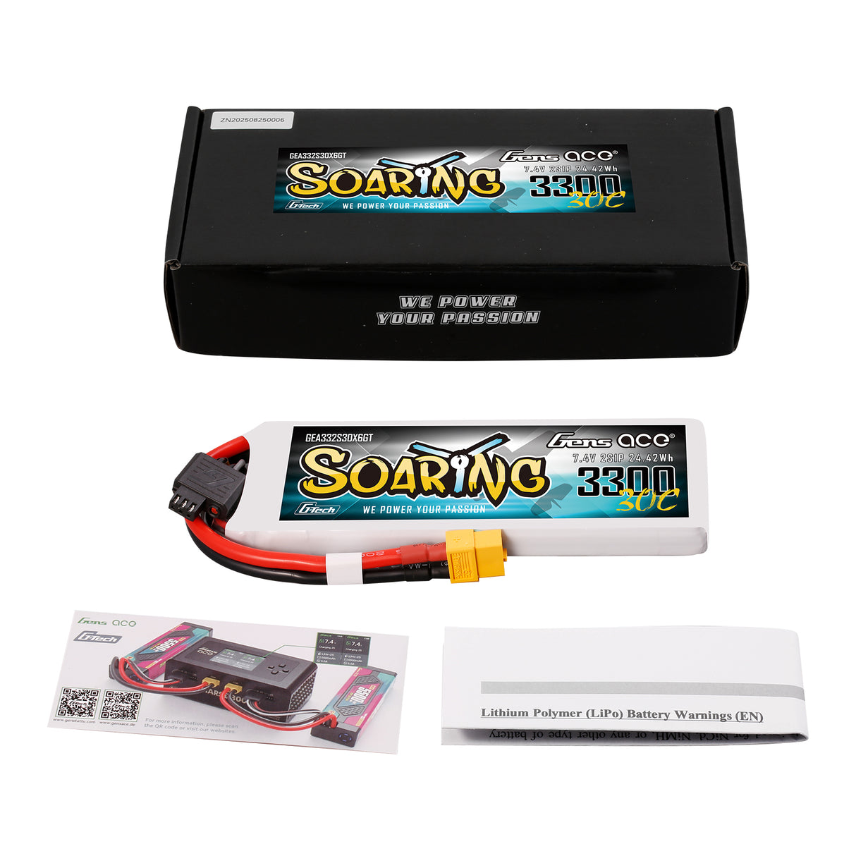 Gens ace Soaring 3300mAh 2S 30C 7.4V G-Tech Lipo Battery with XT60 plug