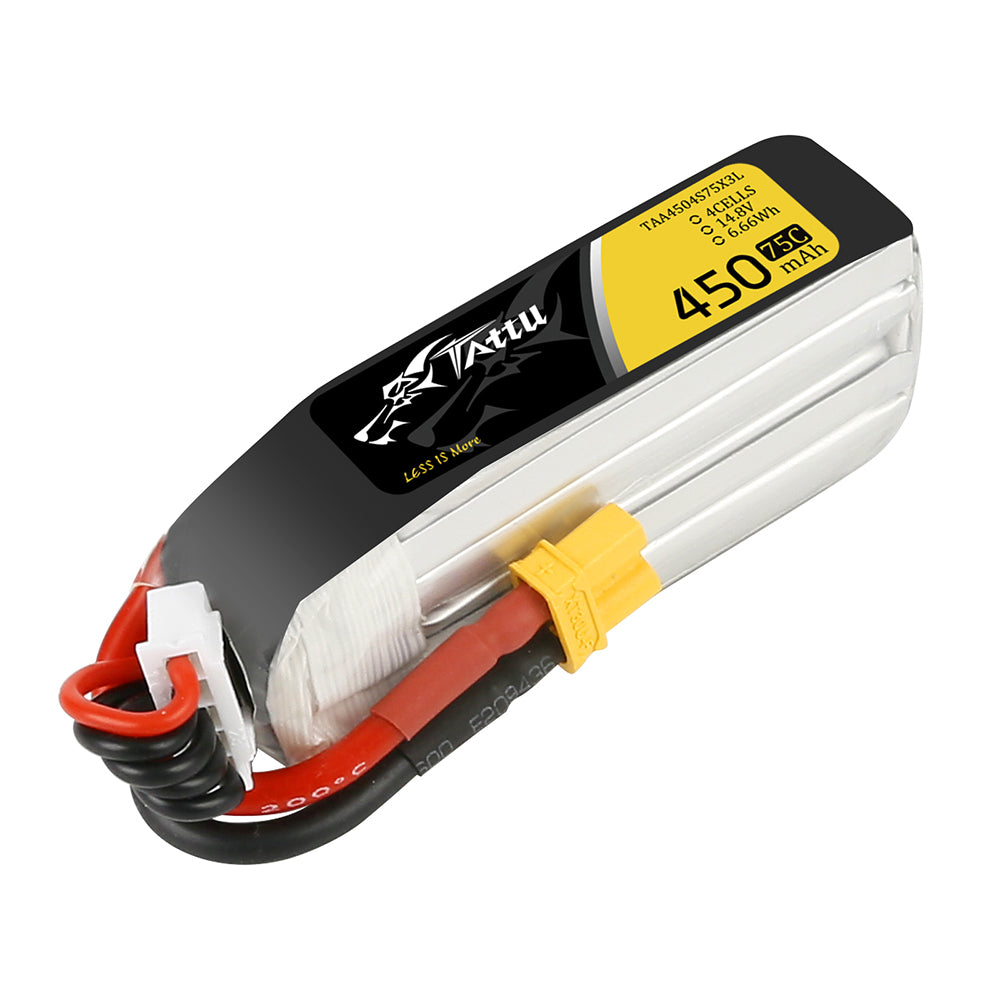 TATTU 450 mAh 14,8 V 75C 4S1P Lipo-Akkupack mit XT30-Stecker – Lange Größe für H-Rahmen