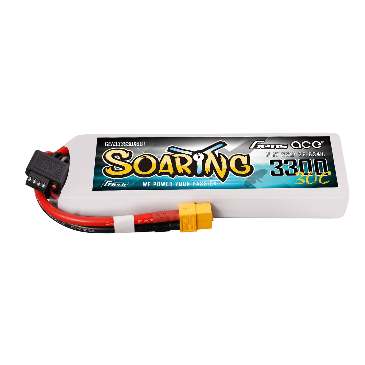 Gens ace G-Tech Soaring 3300mAh 11.1V 30C 3S1P Lipo Battery Pack with XT60 plug