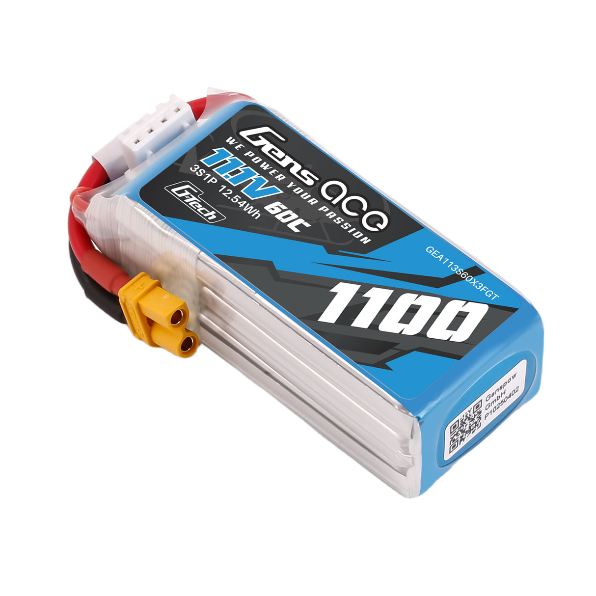 Gens ace 1100mAh 11.4V 60C 3S1P Lipo Battery Pack with XT30-plug