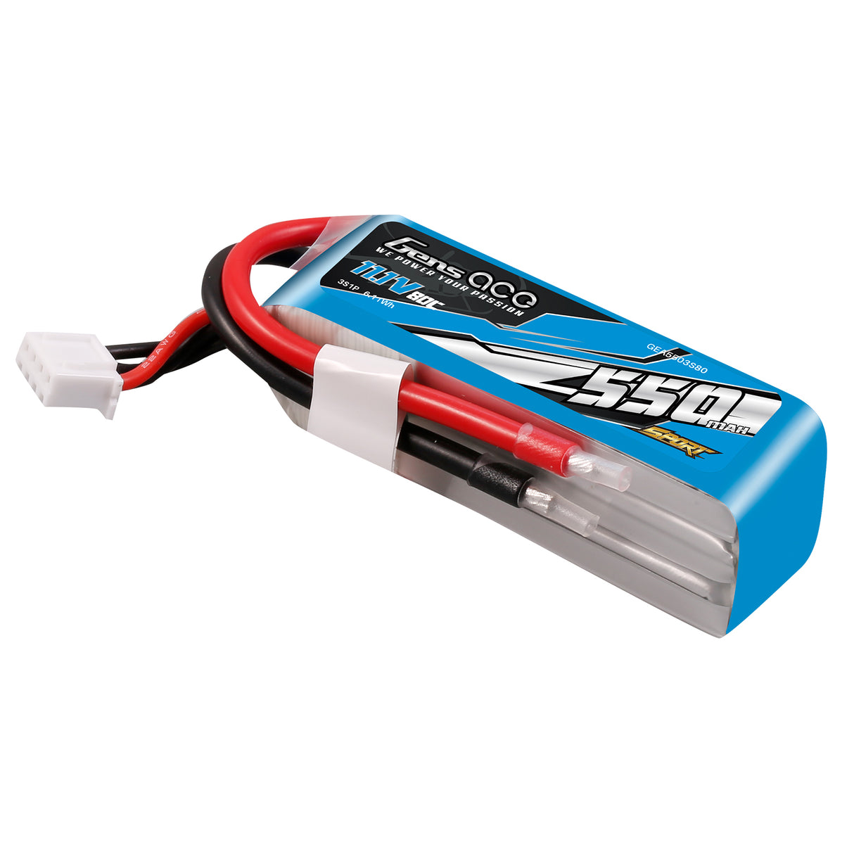 Gens ace 550mAh 11.1V 80C 3S1P Lipo Battery Pack ( F5J )