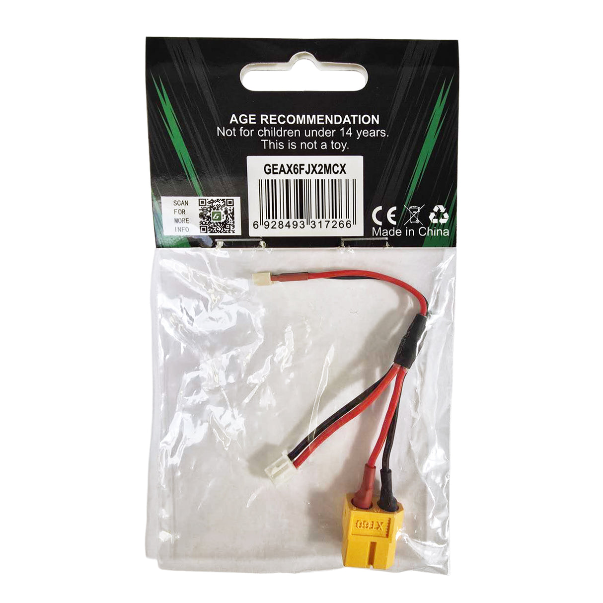 Gens ace XT60 female, JST-XHR-2P to MCX male adapter, 100mm