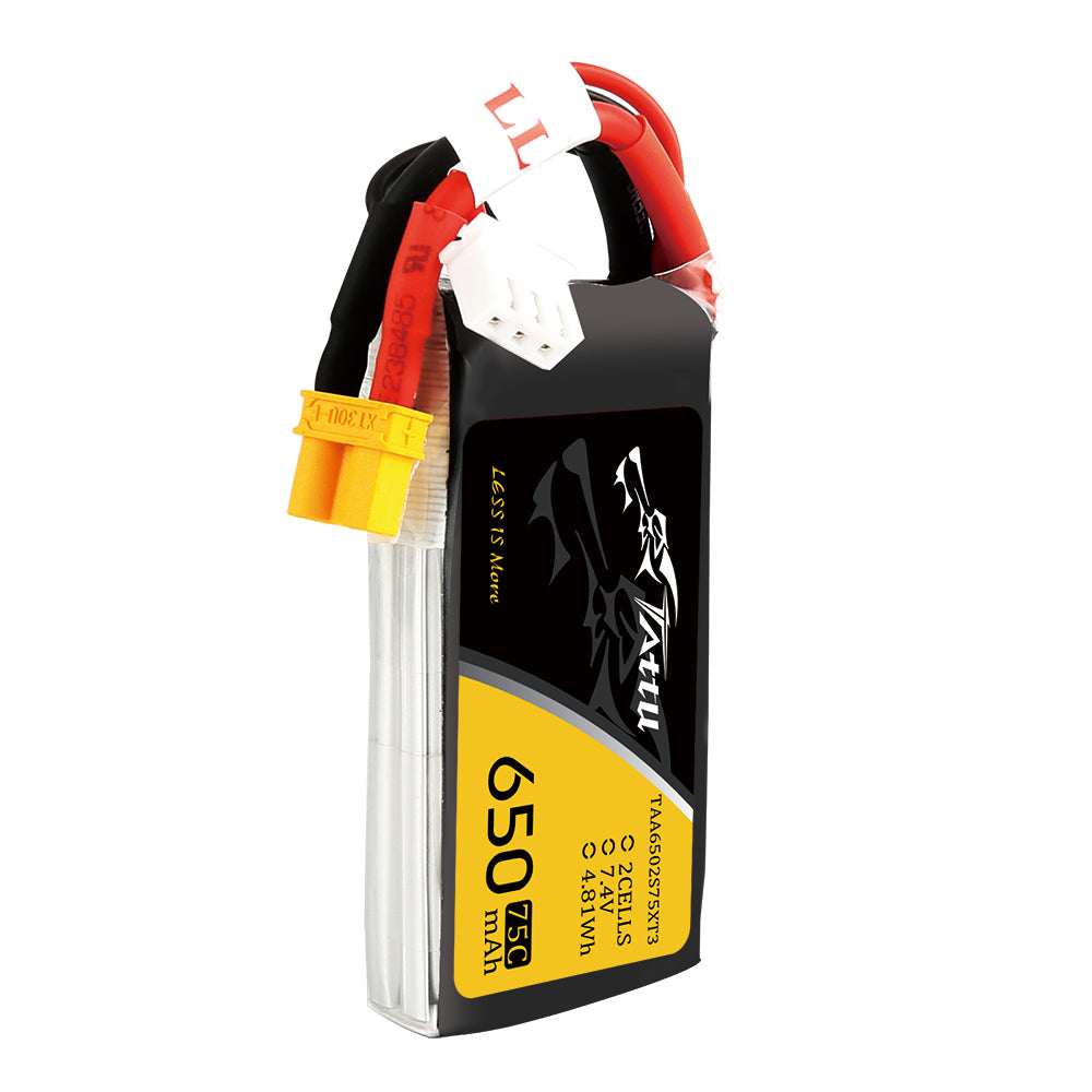 Tattu 650mAh 2S1P 75C 7,4V Lipo-Akkupack mit XT30-Stecker