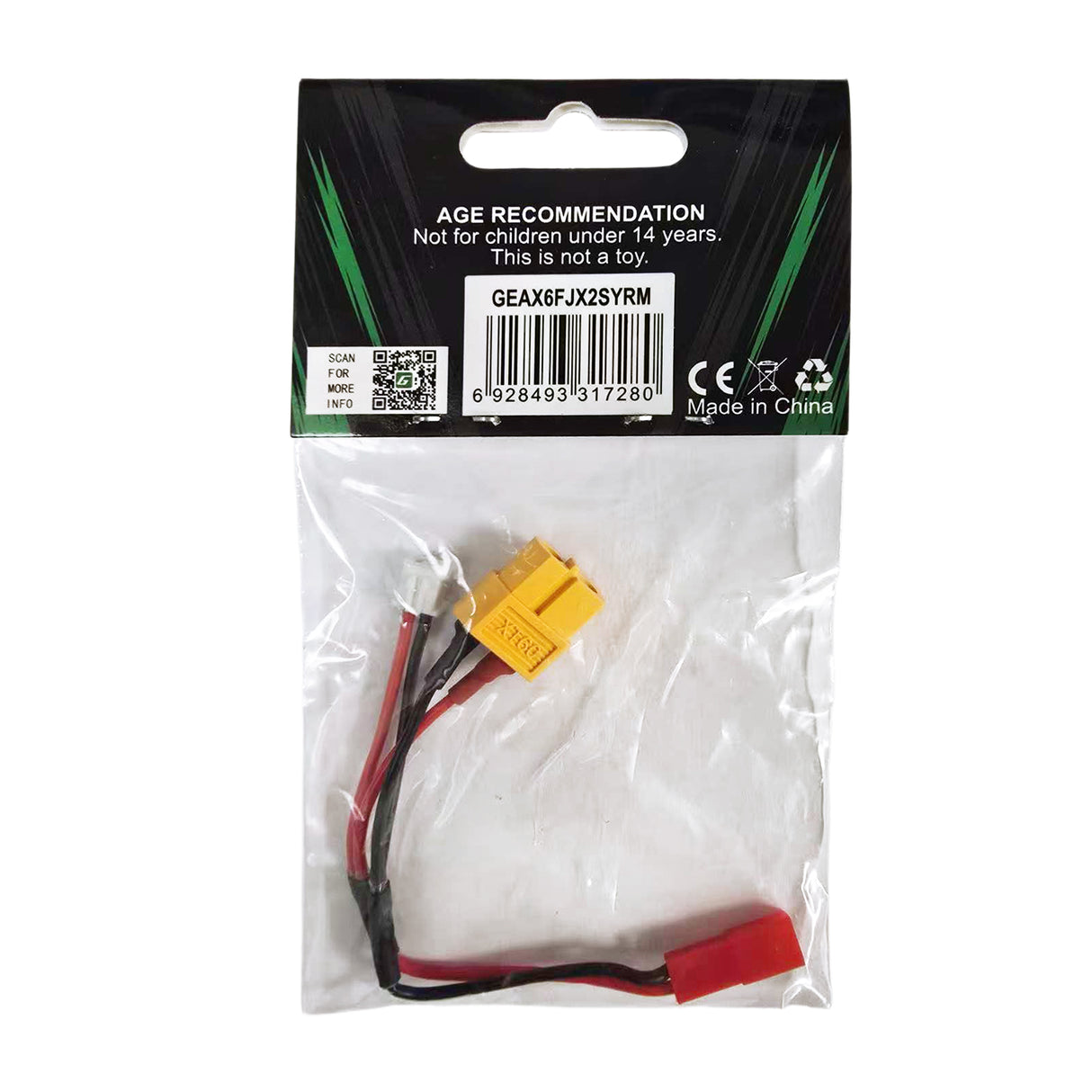 Gens ace XT60 female, JST-XHR-2P to JST-SYR-2P male adapter, 100mm