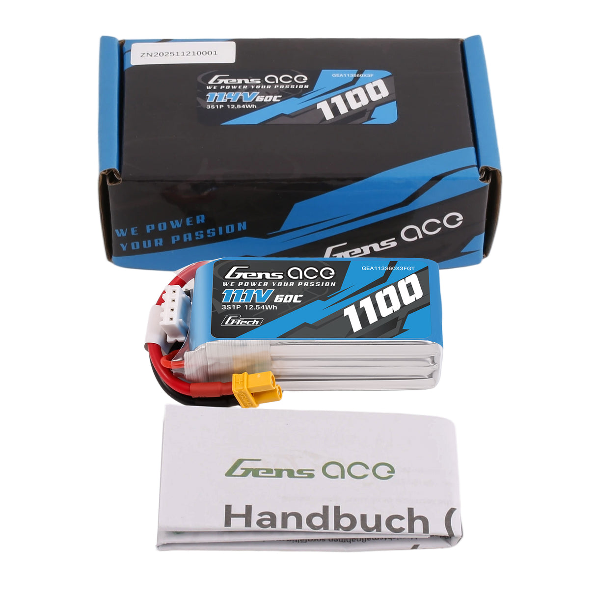 Gens ace 1100mAh 11.4V 60C 3S1P Lipo Battery Pack with XT30-plug