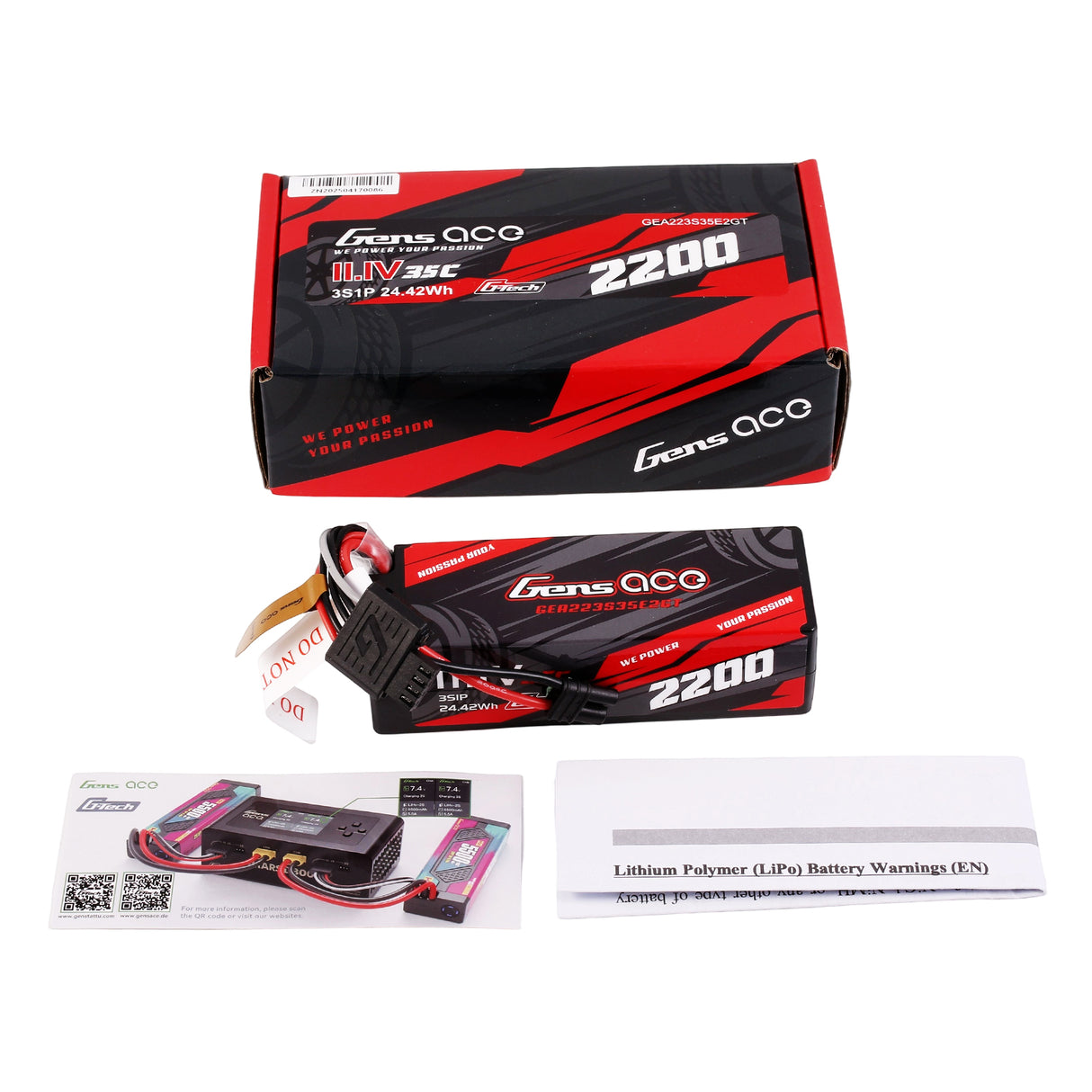 Gens ace 2200mAh 11.1V  3S1P 35C Lipo Battery Pack with IEC2 plug