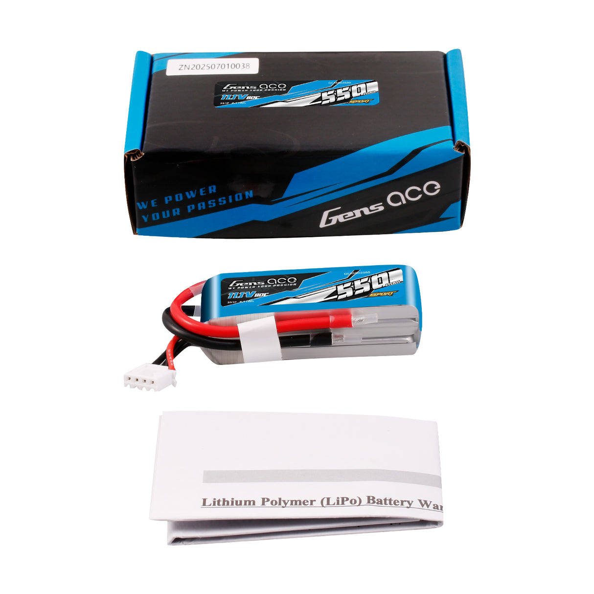 Gens ace 550mAh 11.1V 80C 3S1P Lipo Battery Pack ( F5J )