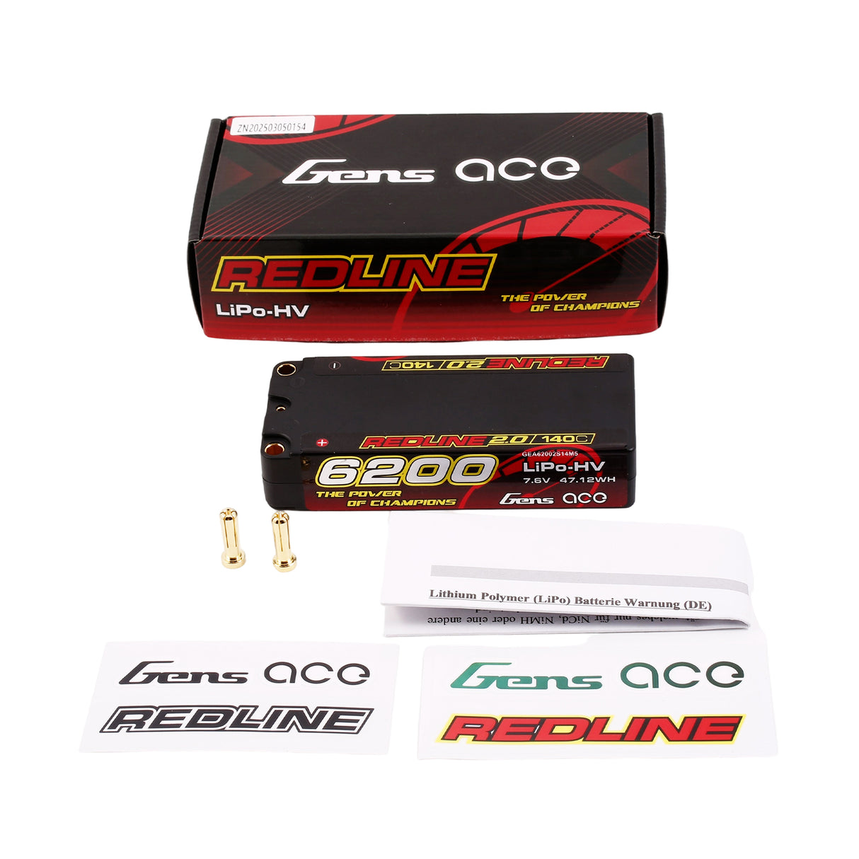 Gens ace Redline 2.0 Series 6200mAh 2S1P 7.6V 140C HardCase HV Lipo Battery Pack with Hardcase 132#