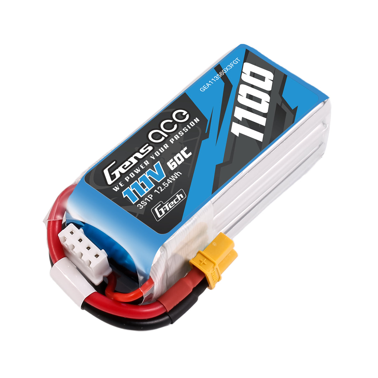 Gens ace 1100mAh 11.4V 60C 3S1P Lipo Battery Pack with XT30-plug
