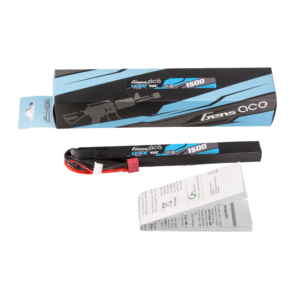 Gens Ace 1500mAh 3S 45C 11.4V HV LiPo Battery with Deans(T)  Plug