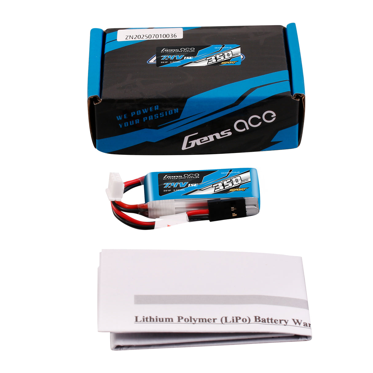 Gens ace 350mAh 7.4V 15C 2S1P Lipo Battery Pack ( F3K )