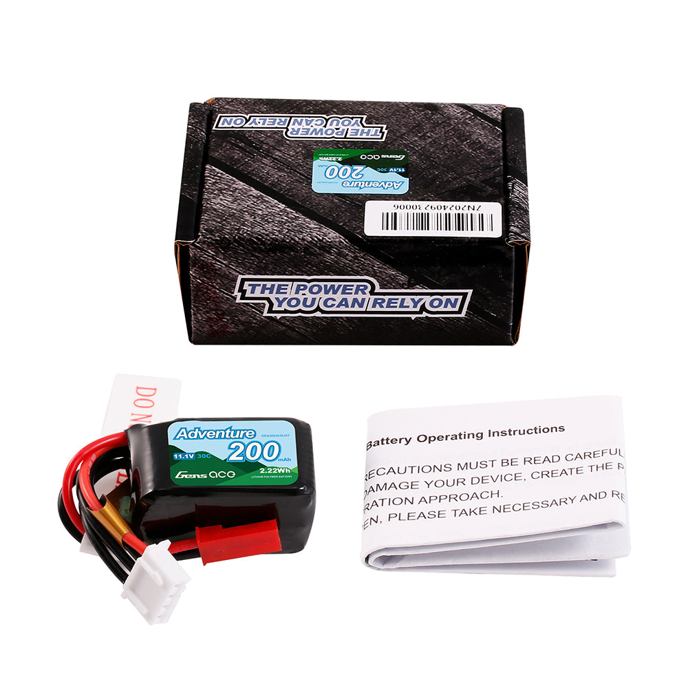 Gens ace 200mAh 11.1V 30C 3S1P Lipo Battery Pack with JST-SYP Plug