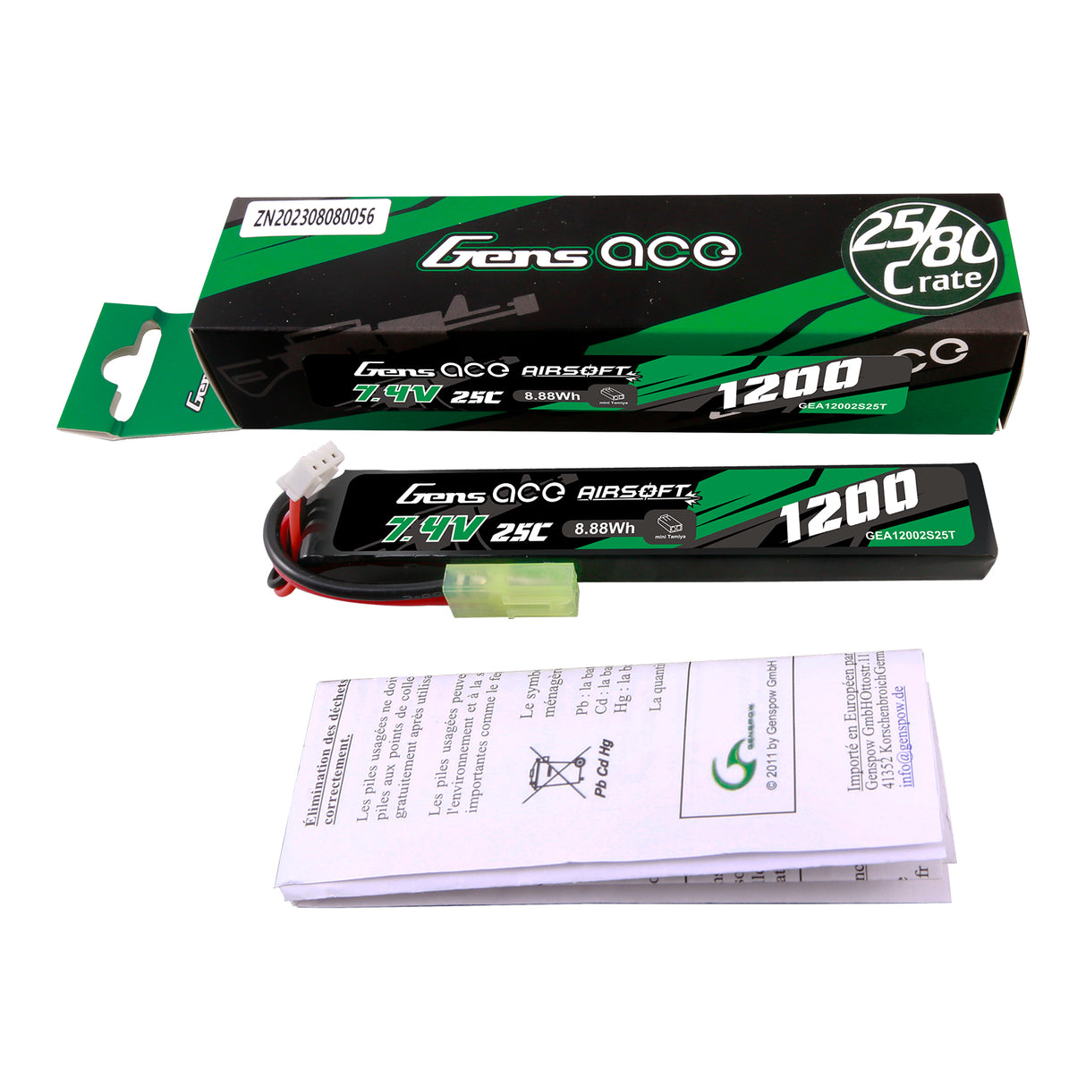 Gens ace 25C 1200 mAh 2S1P 7,4 V Airsoft Gun Lipo Akku mit Mini-Tamiya-Stecker