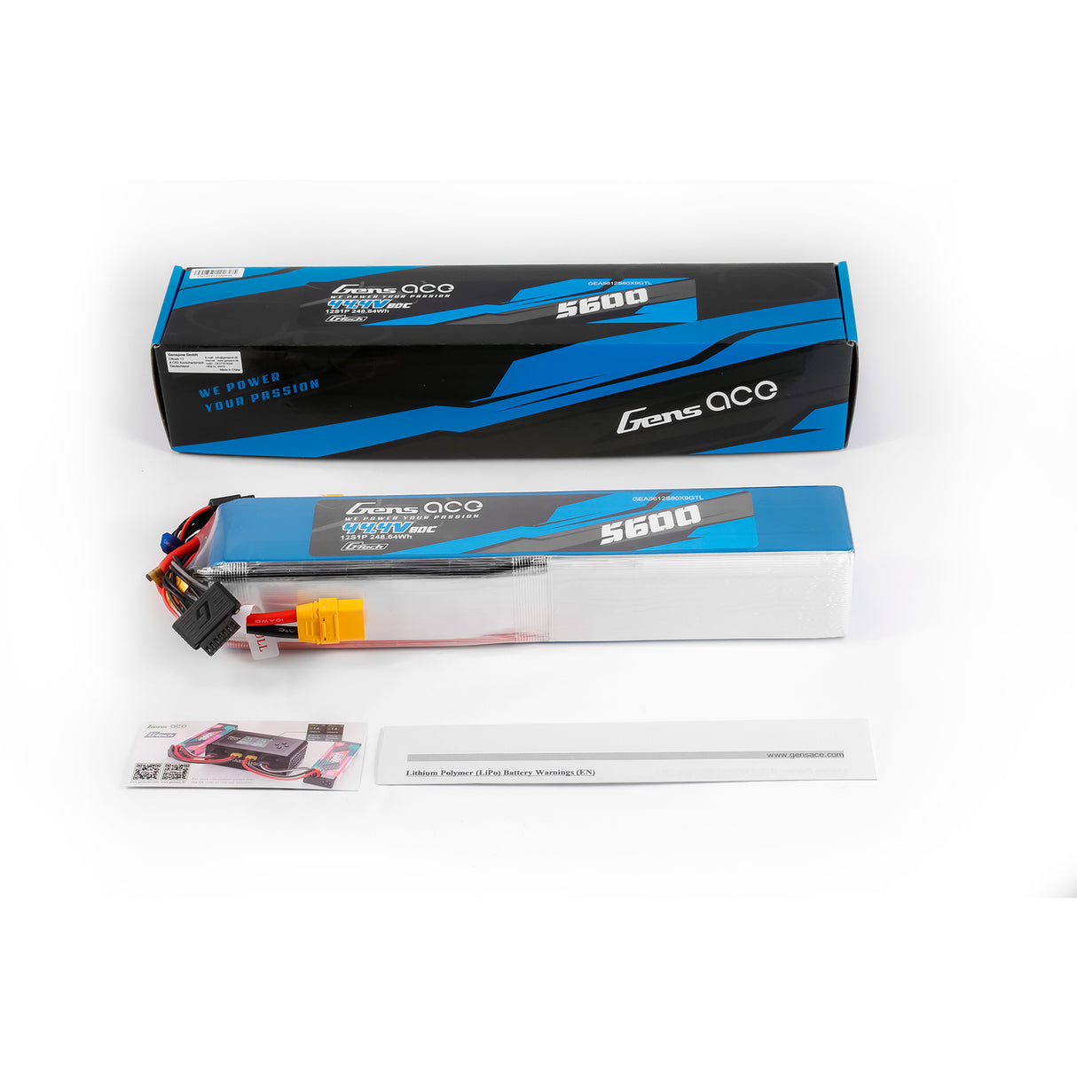 Gens Ace G-Tech 5600mAh 44.4V 80C 12S1P Battery Pack with XT90 plug