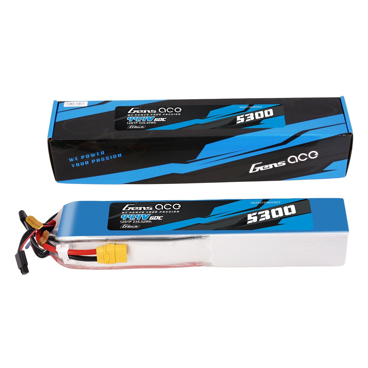 Gens Ace G-Tech 5300mAh 44.4V 60C 12S1P Battery Pack with XT90 plug