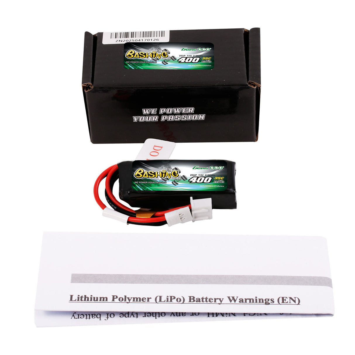 Gens ace 400mAh 7.4V 2S1P 35C Lipo Battery Pack with Molex Plug-Bashing Series