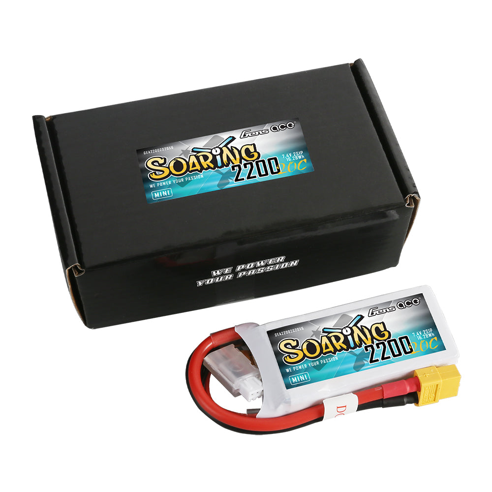 Gens ace Soaring 2200mAh 2S 20C 7.4V LiPo Battery with XT60 Plug