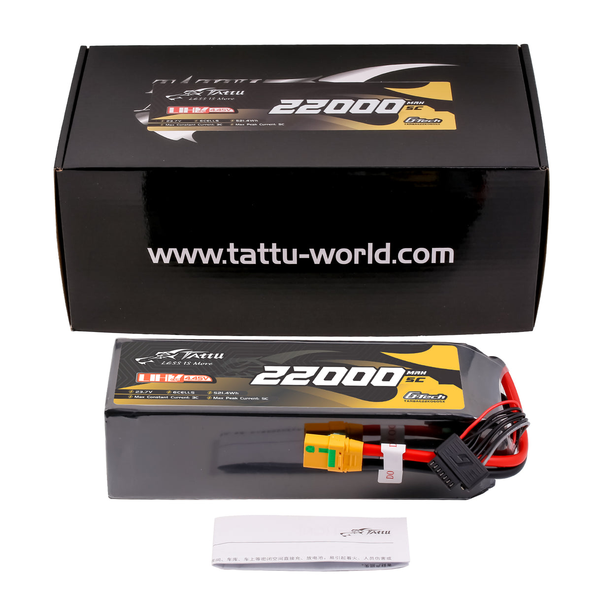 Tattu Ultra High Voltage 22000mAh 5C 23.7V 6S1P G-Tech Lipo Battery with XT90S-F Plug