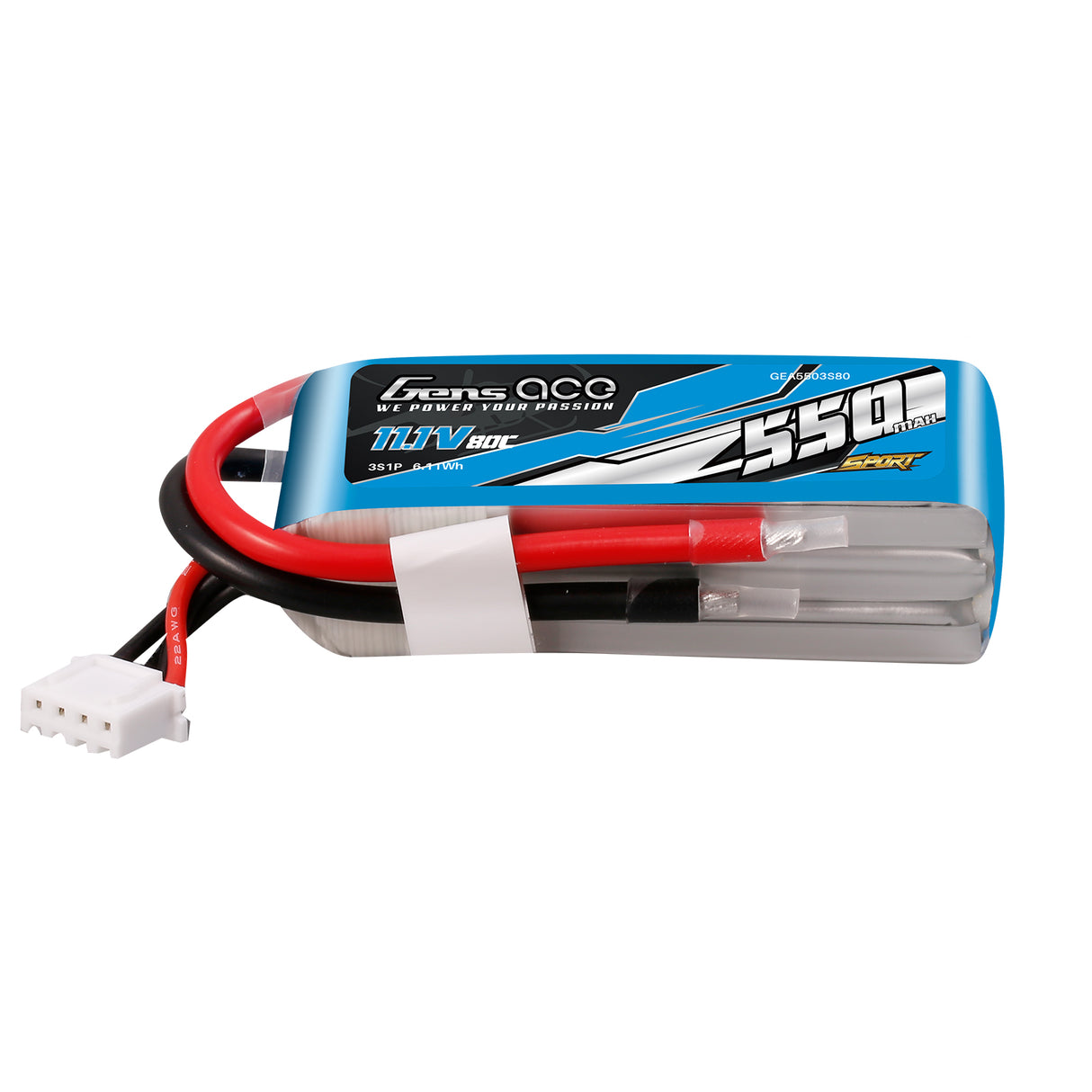 Gens ace 550mAh 11.1V 80C 3S1P Lipo Battery Pack ( F5J )