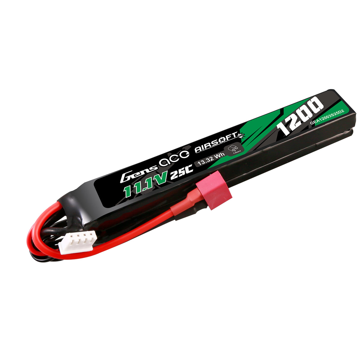 Gens Ace 25C 1200mAh 3S1P 11.1V Saddle Airsoft Gun Lipo Battery with T Plug
