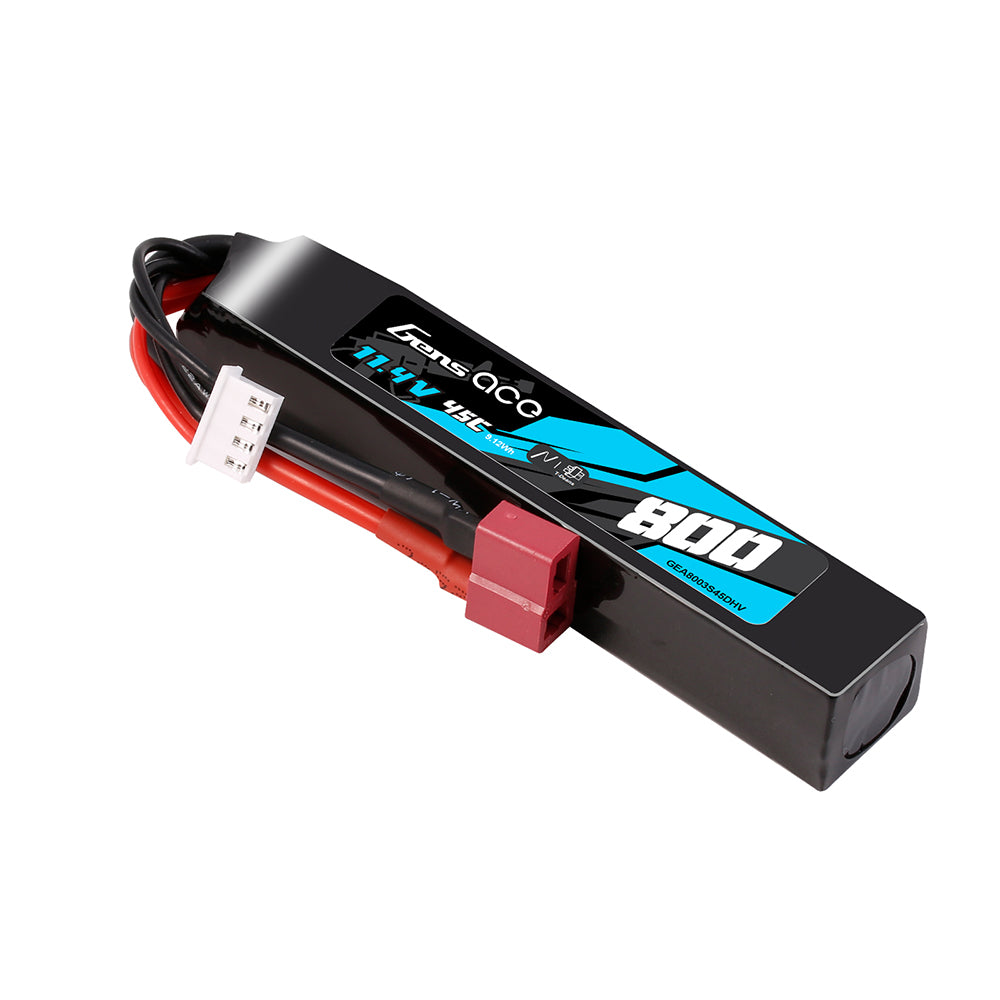 Gens Ace LIPO 800mAh 11.4V 45C 3S1P Deans(T) High Voltage LIPO Battery Pack