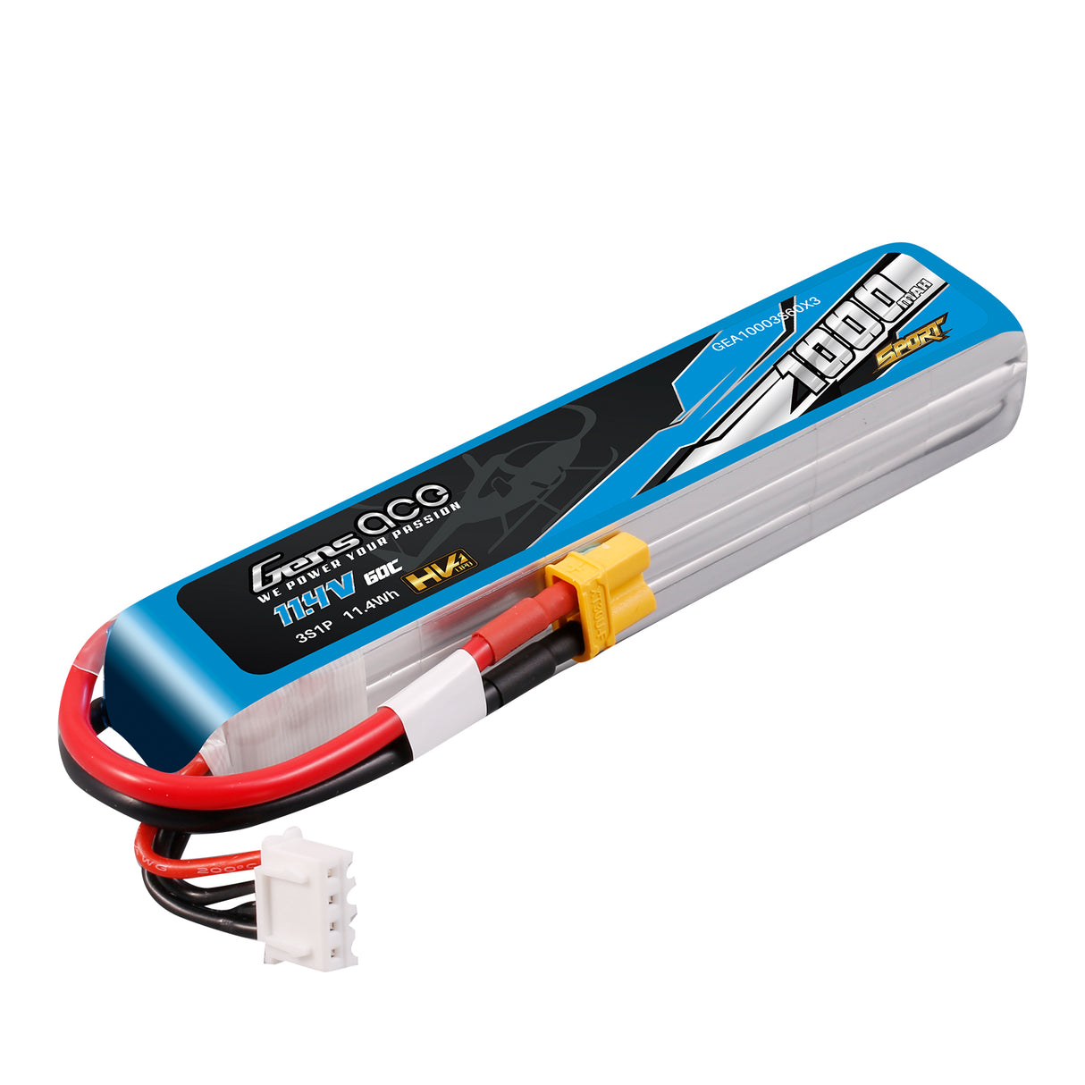 Gens ace 1000mAh 3S 11.4V 60C Lipo Battery with XT30-plug ( F5J )