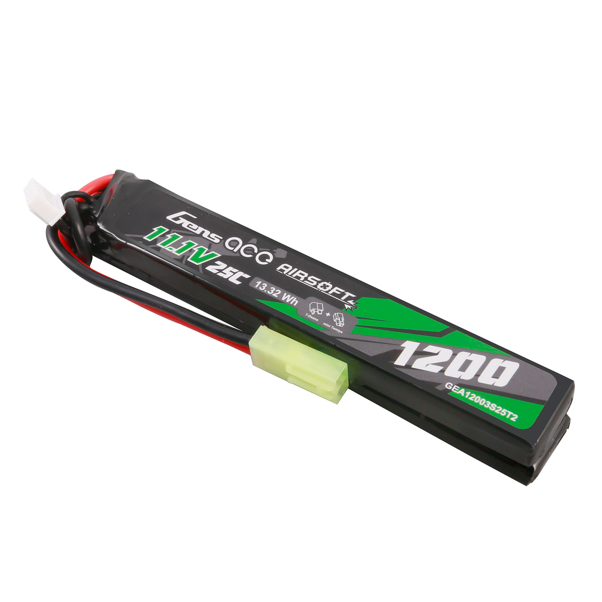 Gens Ace 25C 1200mAh 3S1P 11.1V Saddle Airsoft Gun Lipo Battery with mini Tamiya Plug