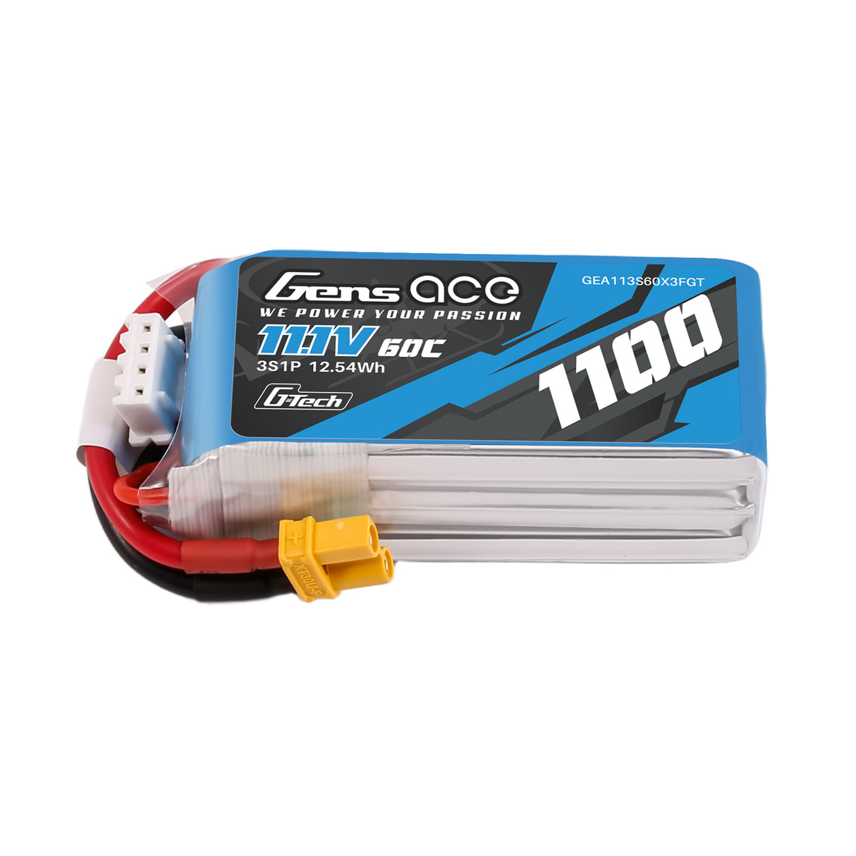 Gens ace 1100mAh 11.4V 60C 3S1P Lipo Battery Pack with XT30-plug