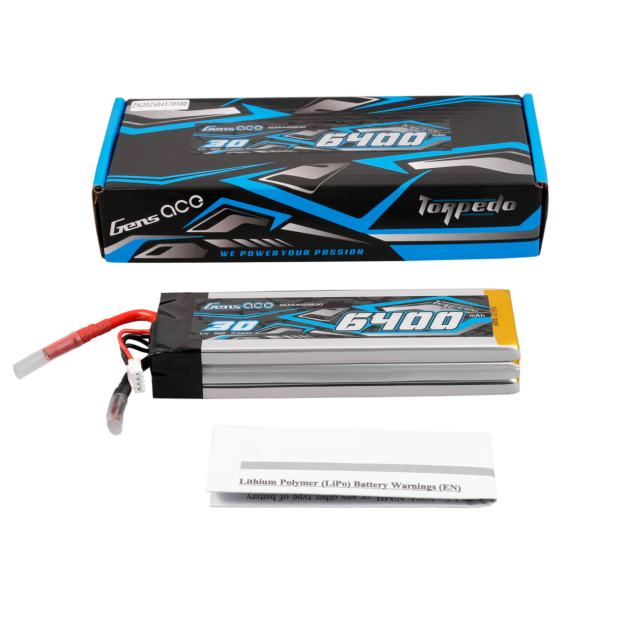 Gens Ace 30C 6400mAh 3S1P 11.1V  Lipo Battery with JST-XHR Plug