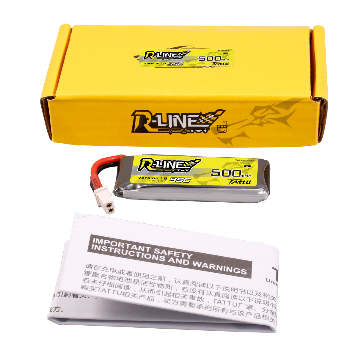 Tattu R-Line 500mAh 3.7V 1S1P 95C Lipo Battery  with  BT2.0 Plug