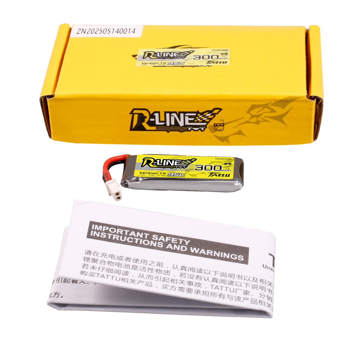 Tattu 300mAh 3.8V 95C 1S1P HV Lipo Battery Pack with BT 2.0 plug