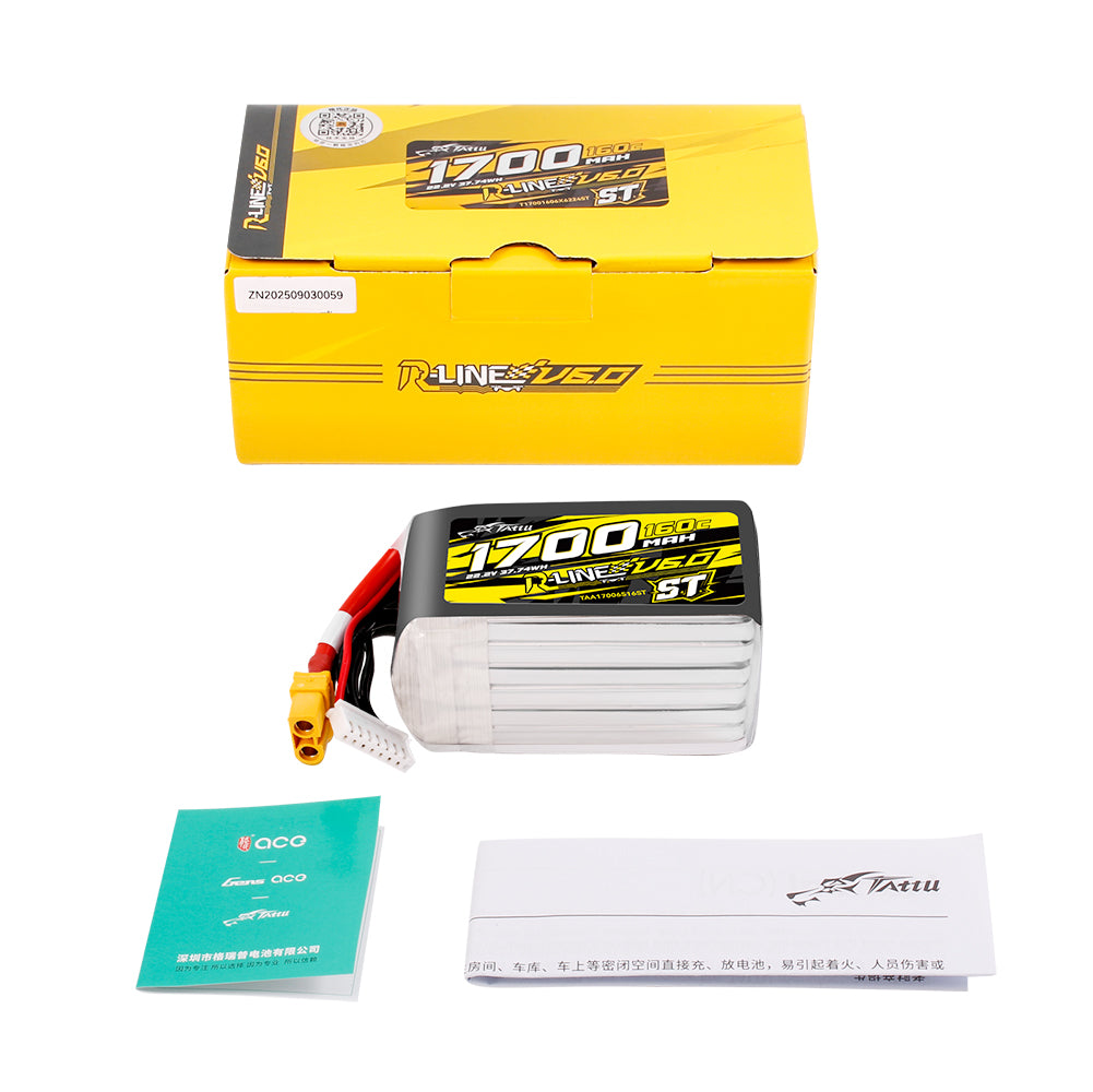 Tattu 1700mAh 6S 160C 22.2V ST Lipo Battery | XT60 Plug | R-Line 6.0