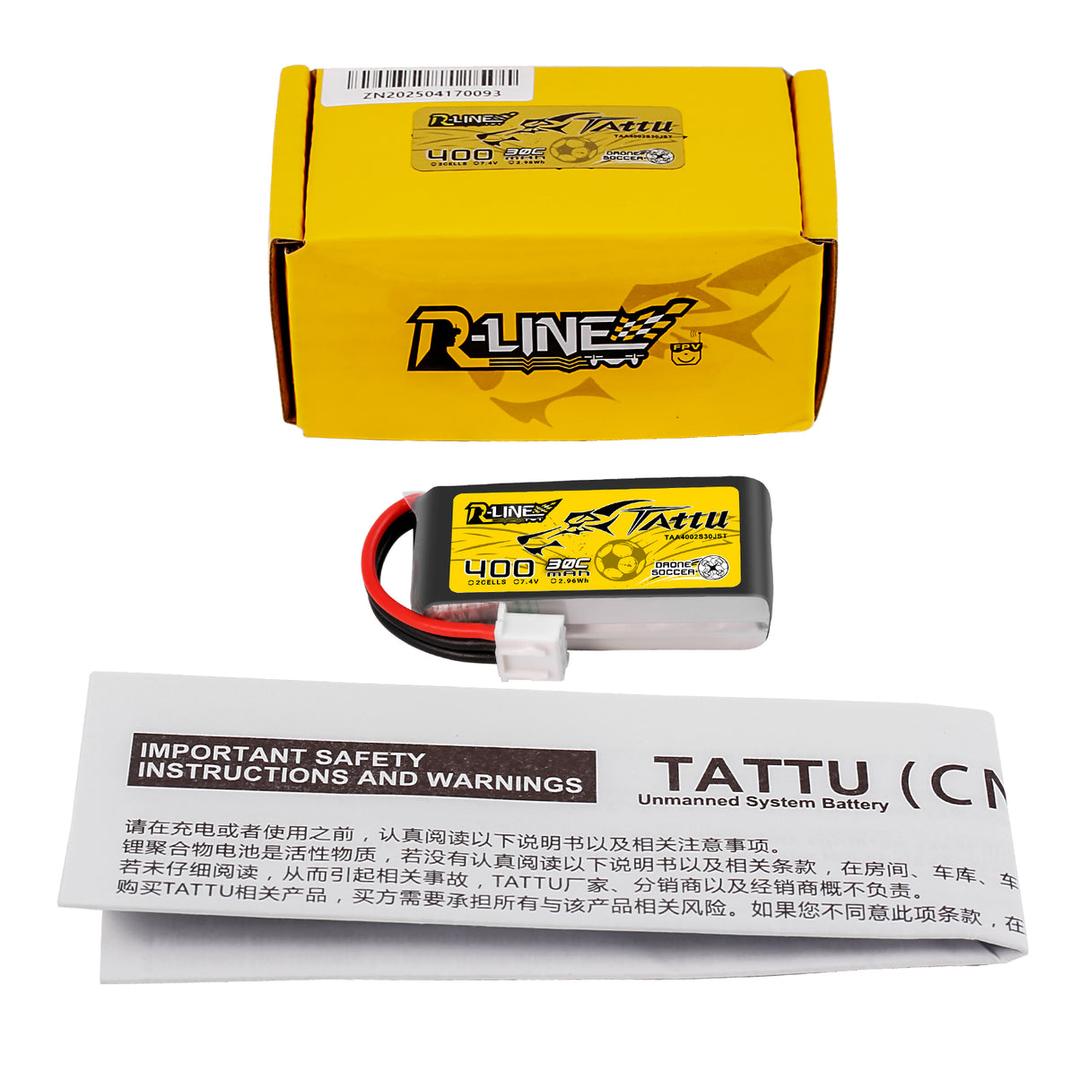 Tattu 400mAh 2S 30C 7.4V Lipo Battery with JST-XHR Plug