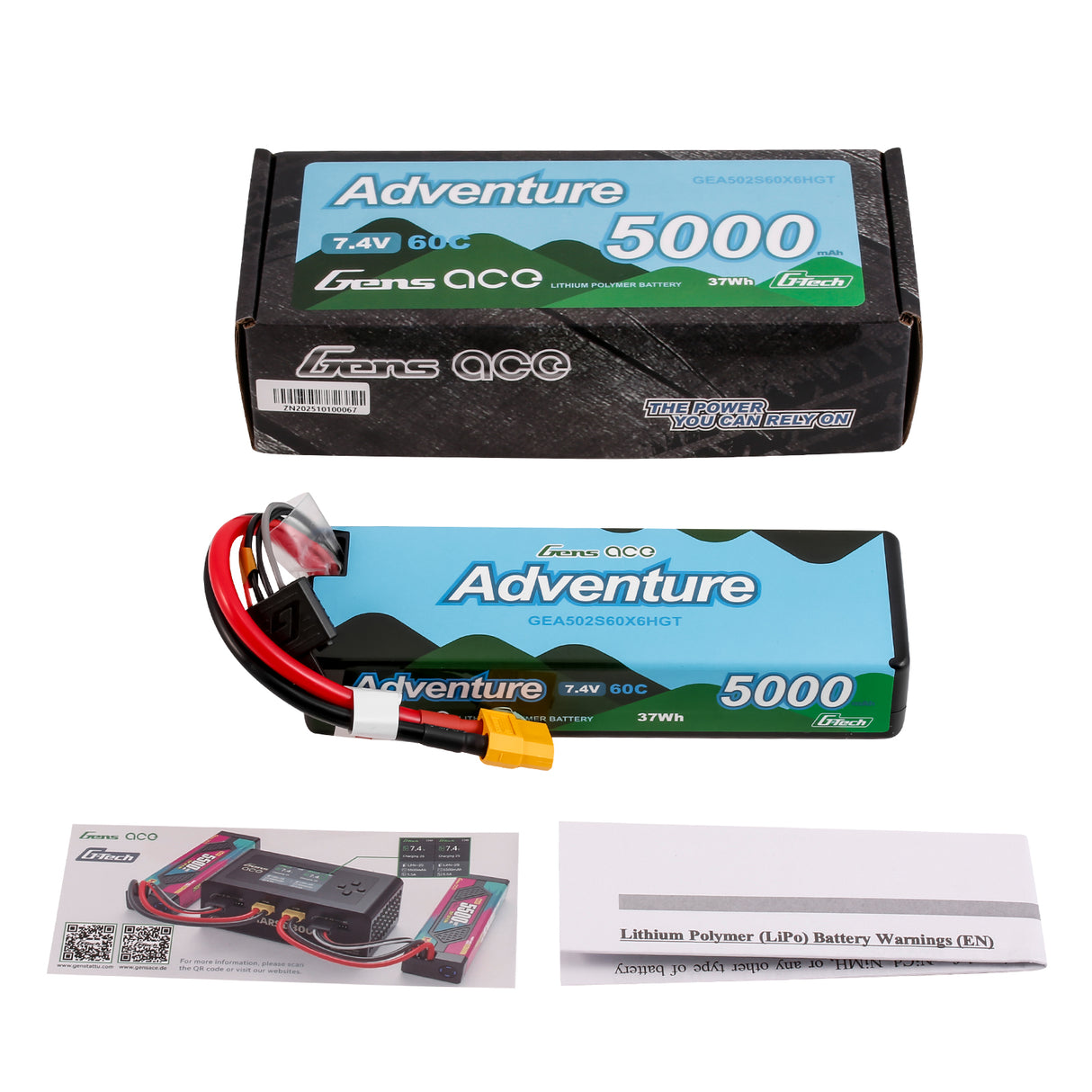 Gens ace Adventure G-Tech 5000mAh 2S1P 7.4V 60C Lipo Battery HC#112 XT60