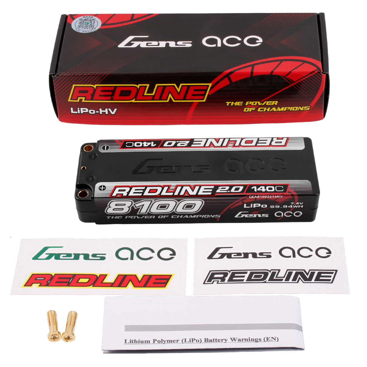 Gens ace Redline 2.0 8100mAh 7.4V 140C 2S HardCase 58# Lipo Battery