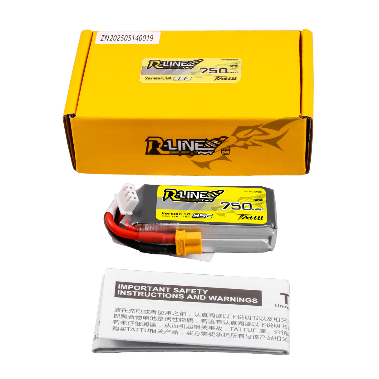 Tattu R-Line 750mAh 95C 7.4V 2S1P Lipo Battery Pack with XT30U-F Plug