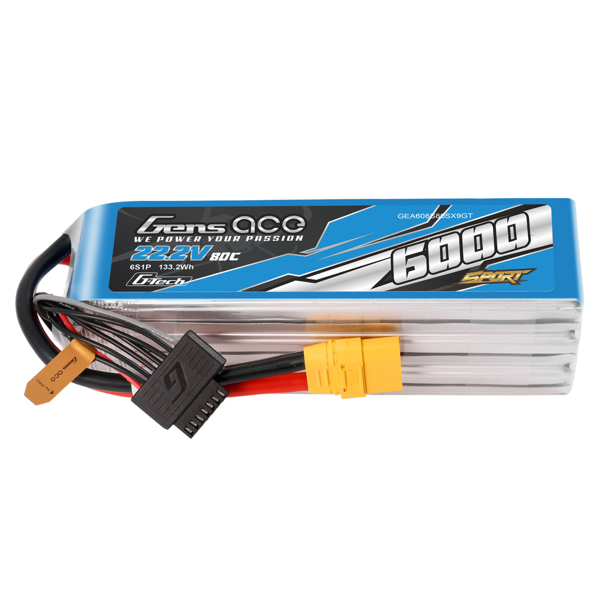 Gens Ace Sport G-Tech 6000mAh 22.2V 80C 6S1P Battery Pack with XT90 plug (700 Helicopter)