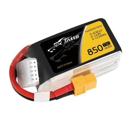Tattu 850mAh 14,8V 75C 4S1P Lipo Akkupack mit XT60 Stecker