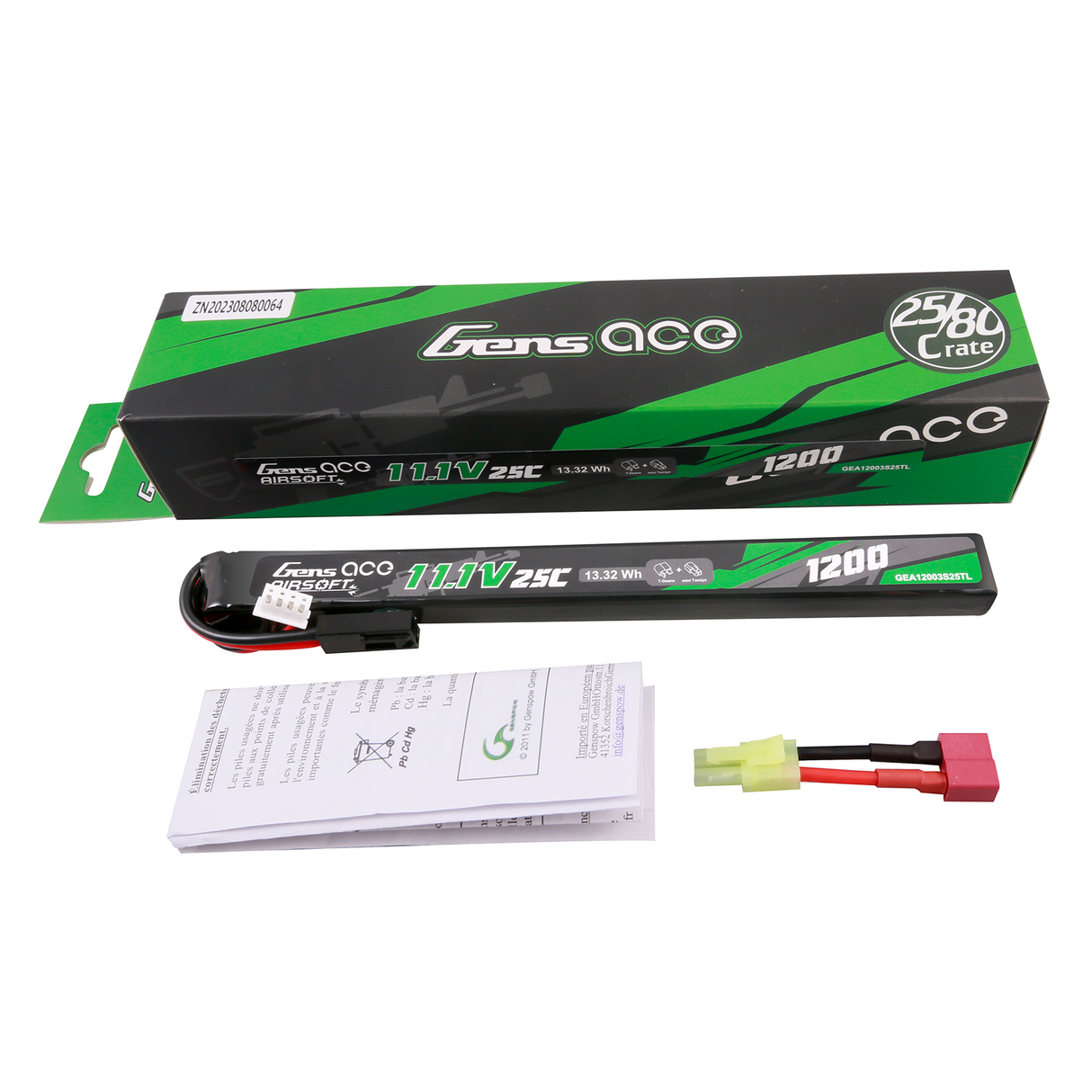 Gens ace 25C 1200mAh 3S1P 11.1V Airsoft Gun Lipo Battery with mini Tamiya Plug Long size