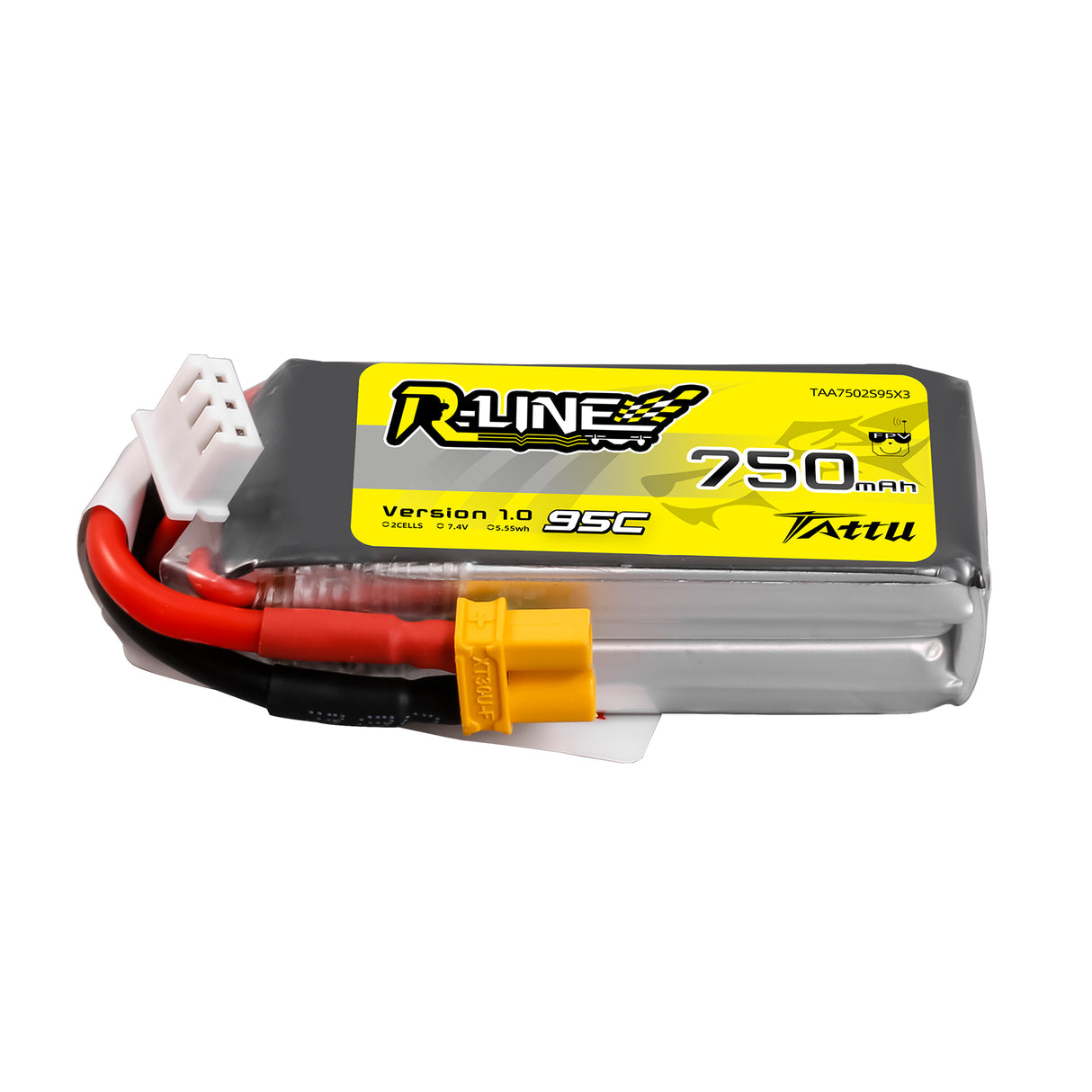 Tattu R-Line 750mAh 95C 7.4V 2S1P Lipo Battery Pack with XT30U-F Plug