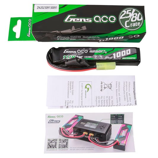 Gens ace G-Tech 25C 1000mAh 3S1P 11.1V Batterie Lipo pour pistolet Airsoft avec Tamiya