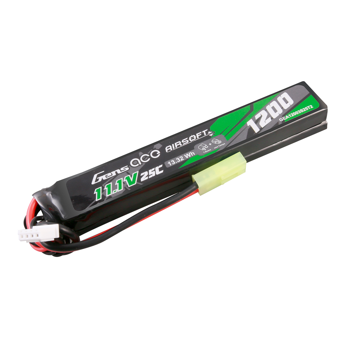 Gens Ace 25C 1200mAh 3S1P 11.1V Saddle Airsoft Gun Lipo Battery with mini Tamiya Plug