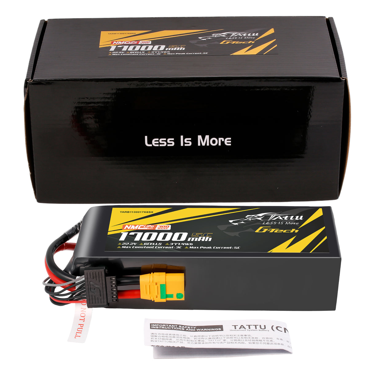 Tattu Semi-solid State 300Wh/kg 17000mAh 5C 22.2V 6S1P G-Tech Lipo Battery Pack with XT90S-F Plug
