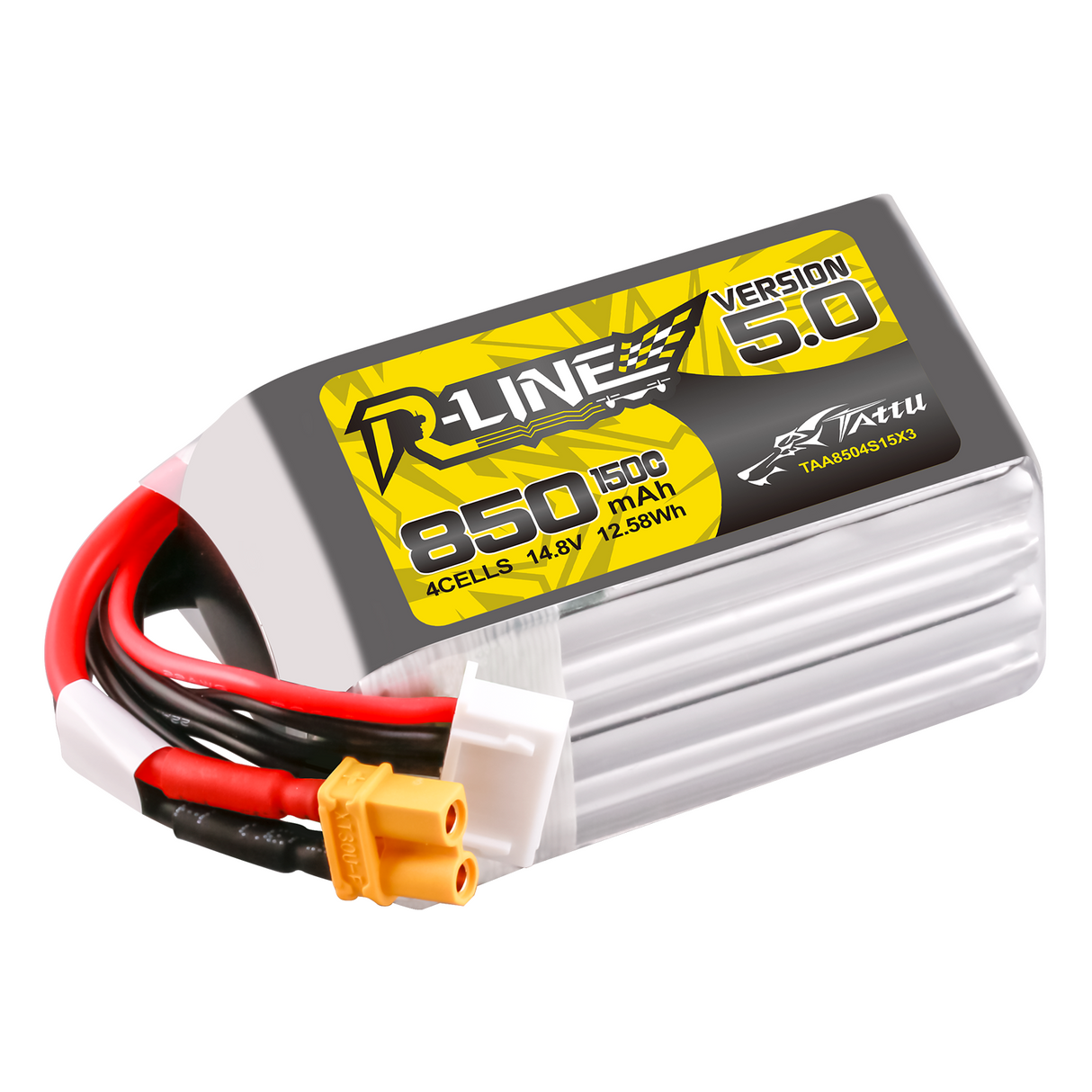 Tattu R-Line Version 5.0 850mAh 14.8V 4S 150C Lipo Battery Pack with XT30U-F Plug
