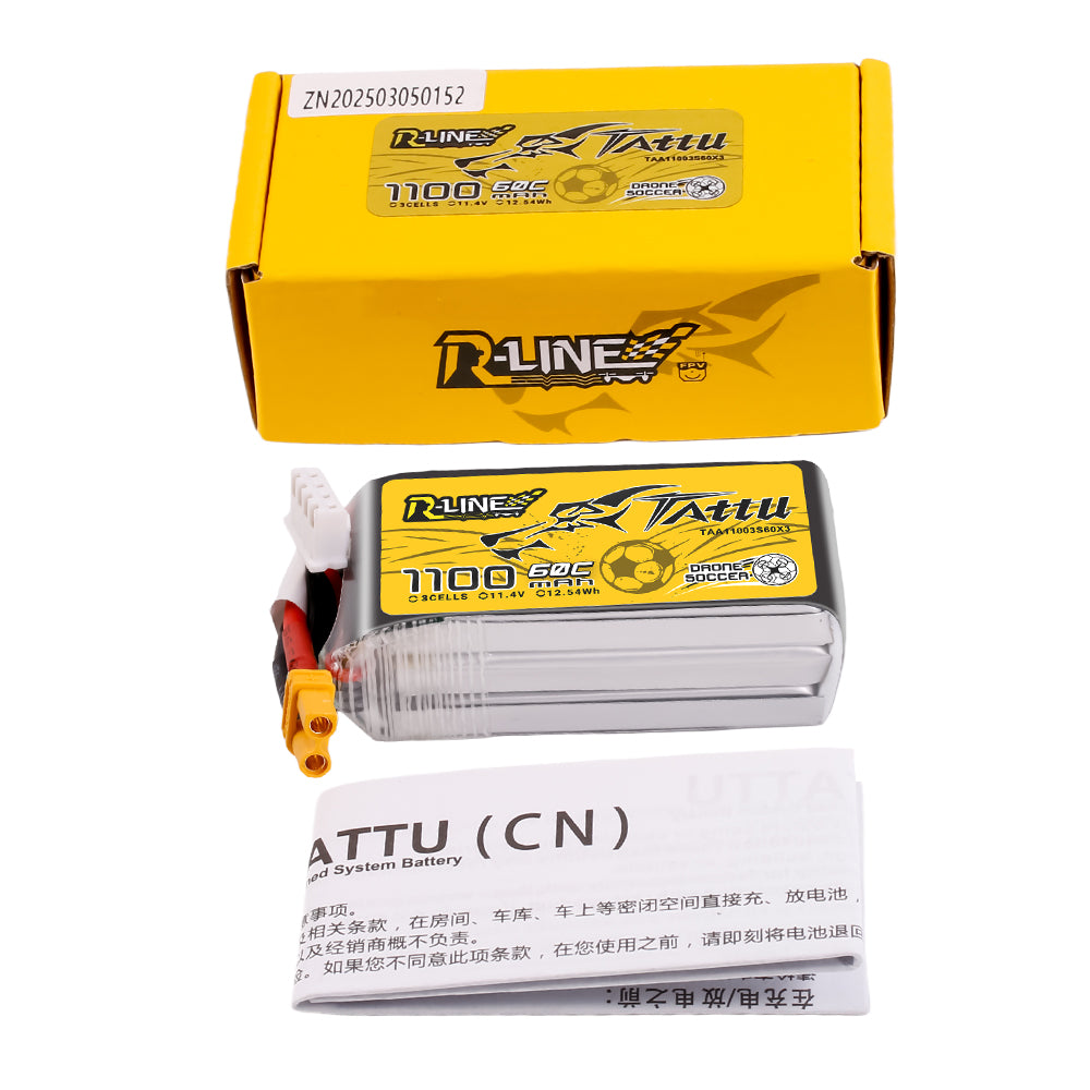 Tattu 1100mAh 11.4V 60C 3S1P Lipo Battery Pack with XT30 Plug