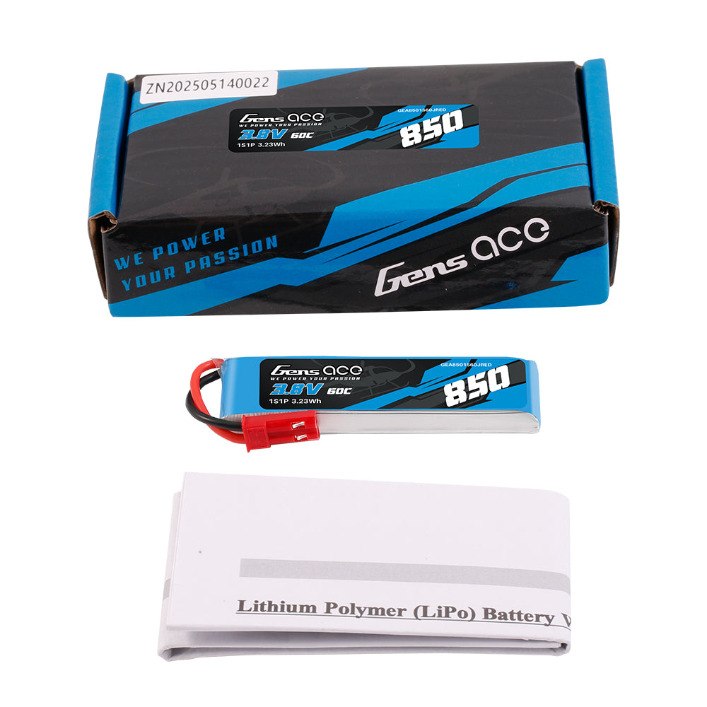Gens Ace 850mAh 3.8V 60C  1S1P HV LIPO Battery with JST-SYP Plug